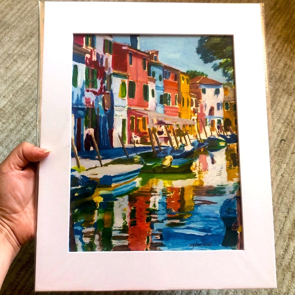 Burano Italy Venice painting with white matte 11x14